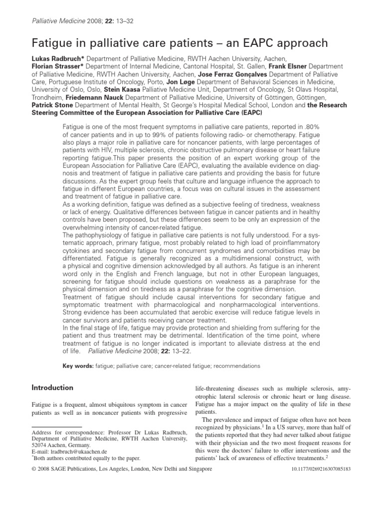 Fatigue in Palliative Care Patients - An EAPC Approach | PDF ...