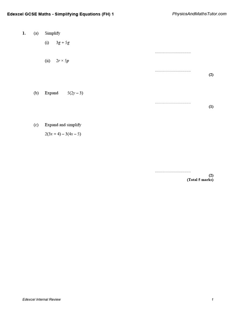 Edexcel GCSE Maths: Simplifying Equations | PDF | Educational ...