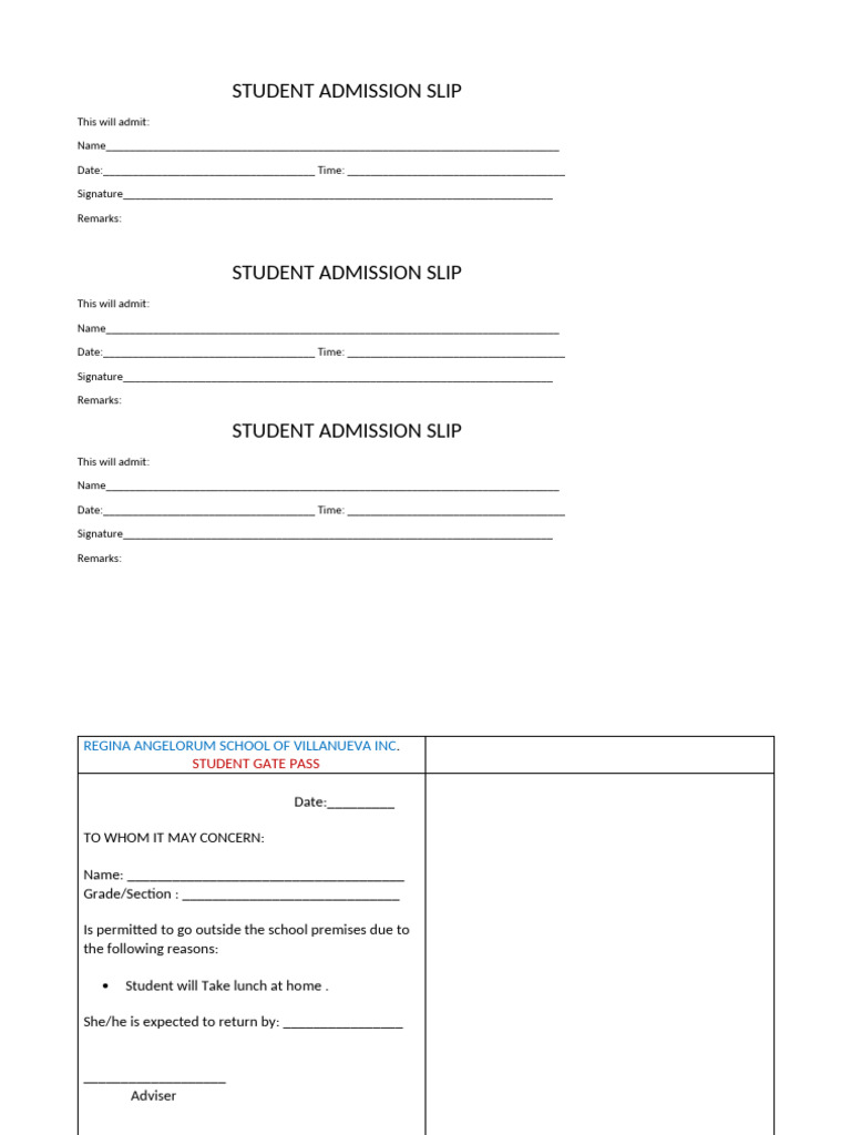 STUDENT ADMISSION SLIP - S.T 2023-2024 | PDF | Career & Growth
