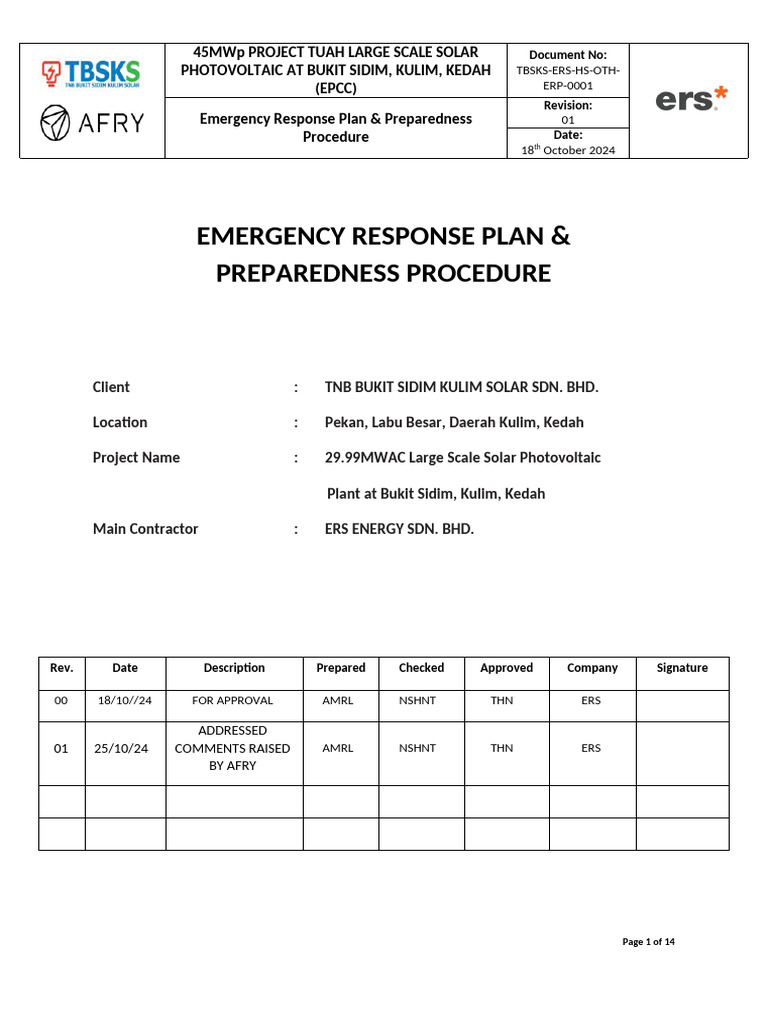 Emergency Response Plan for Solar Project | PDF | Emergency | Emergency ...