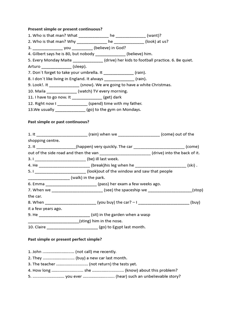 Present Simple vs. Continuous Exercises | PDF | Linguistic Morphology ...