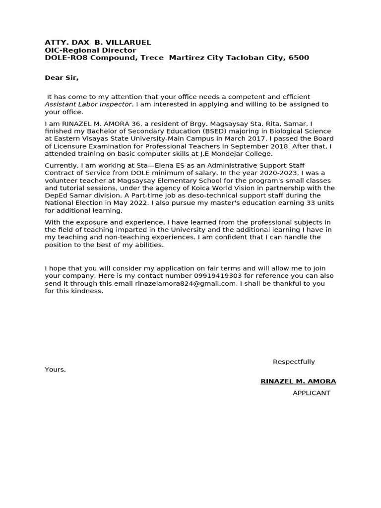 Assistant Labor Inspector Application | PDF | Career & Growth | Wellness