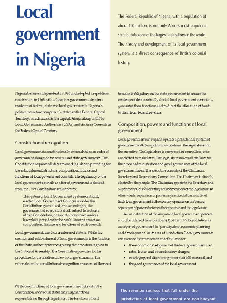 Local Government Structure in Nigeria | PDF | Taxes | Constitution