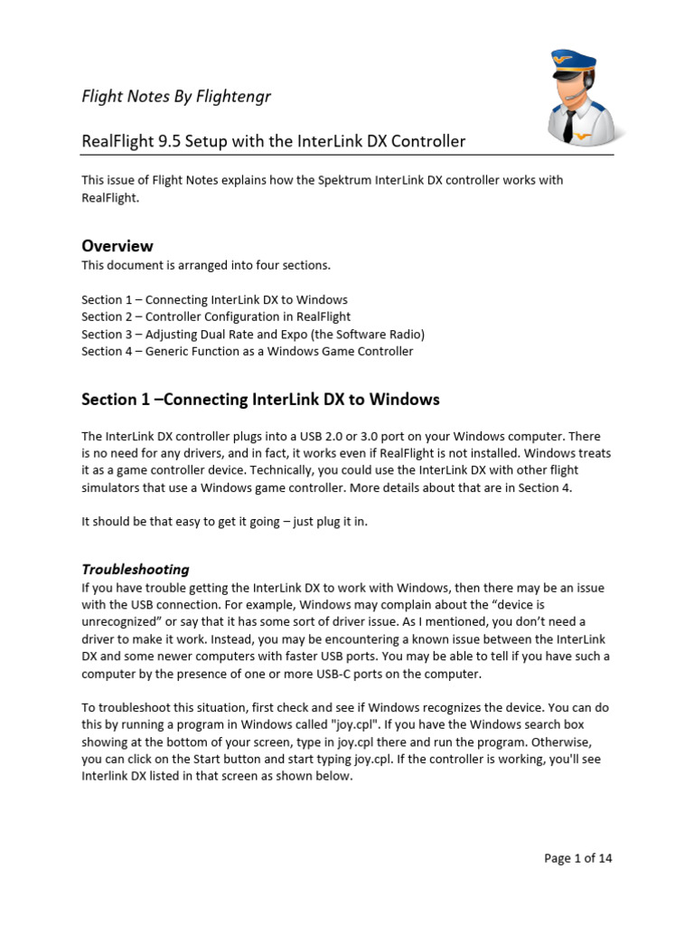 InterLink DX Setup for RealFlight 9.5 | PDF | Usb | Aileron