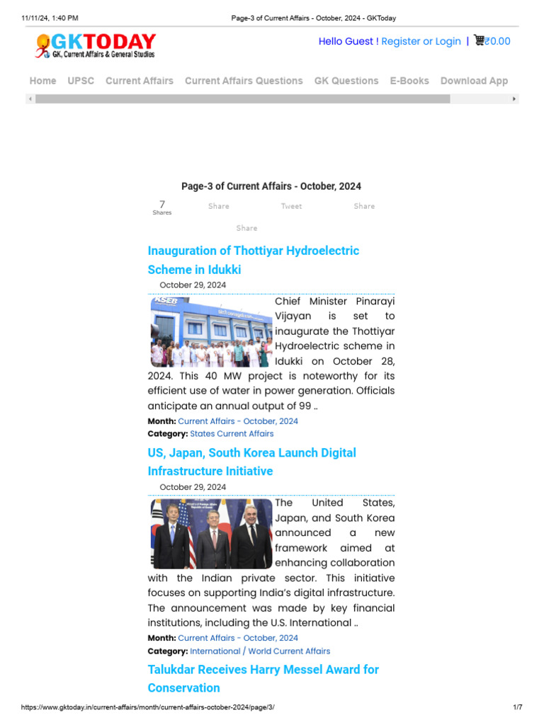 Page-3 of Current Affairs - October, 2024 - GKToday3 | PDF ...