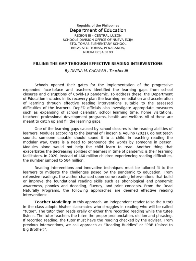 Filling the gap through effective reading interventions pdf