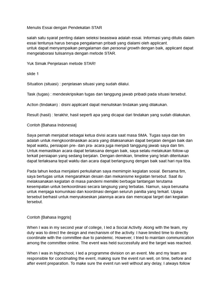 Menulis Essai Beasiswa Metode STAR | PDF | Karier & Perkembangan | Bisnis