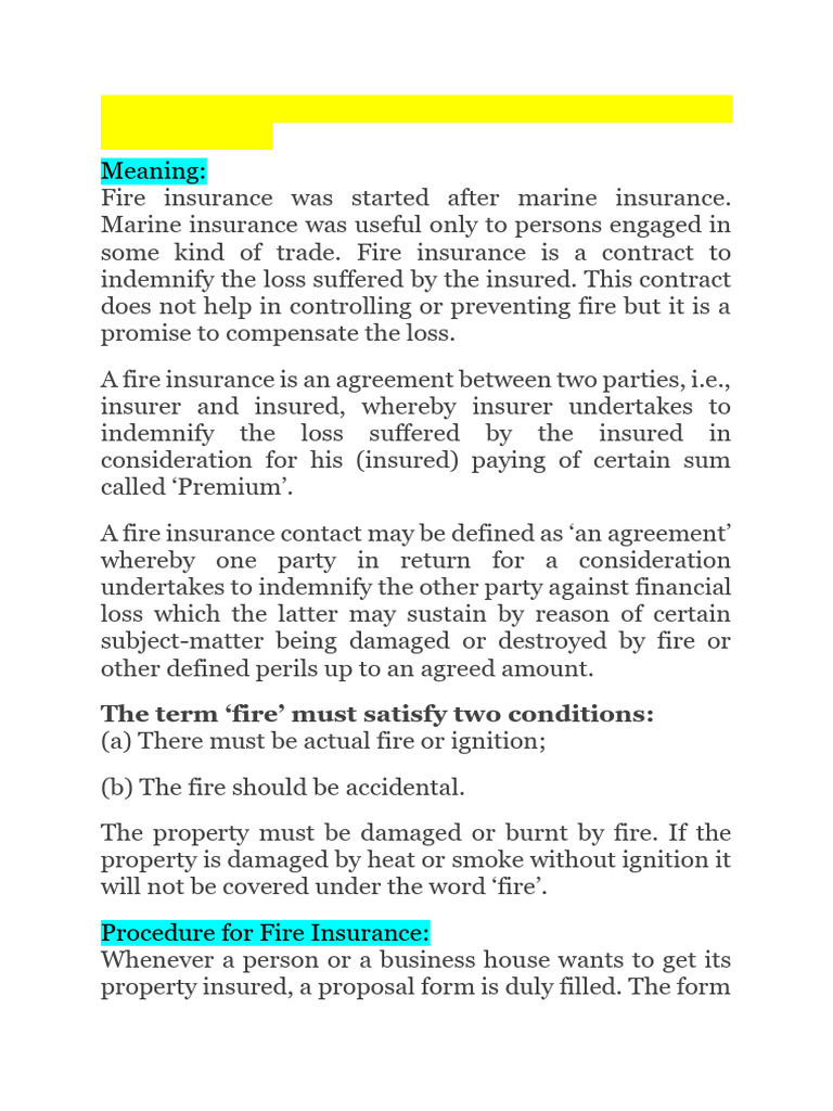 Fire Insurance: Principles and Procedures | PDF | Insurance | Indemnity