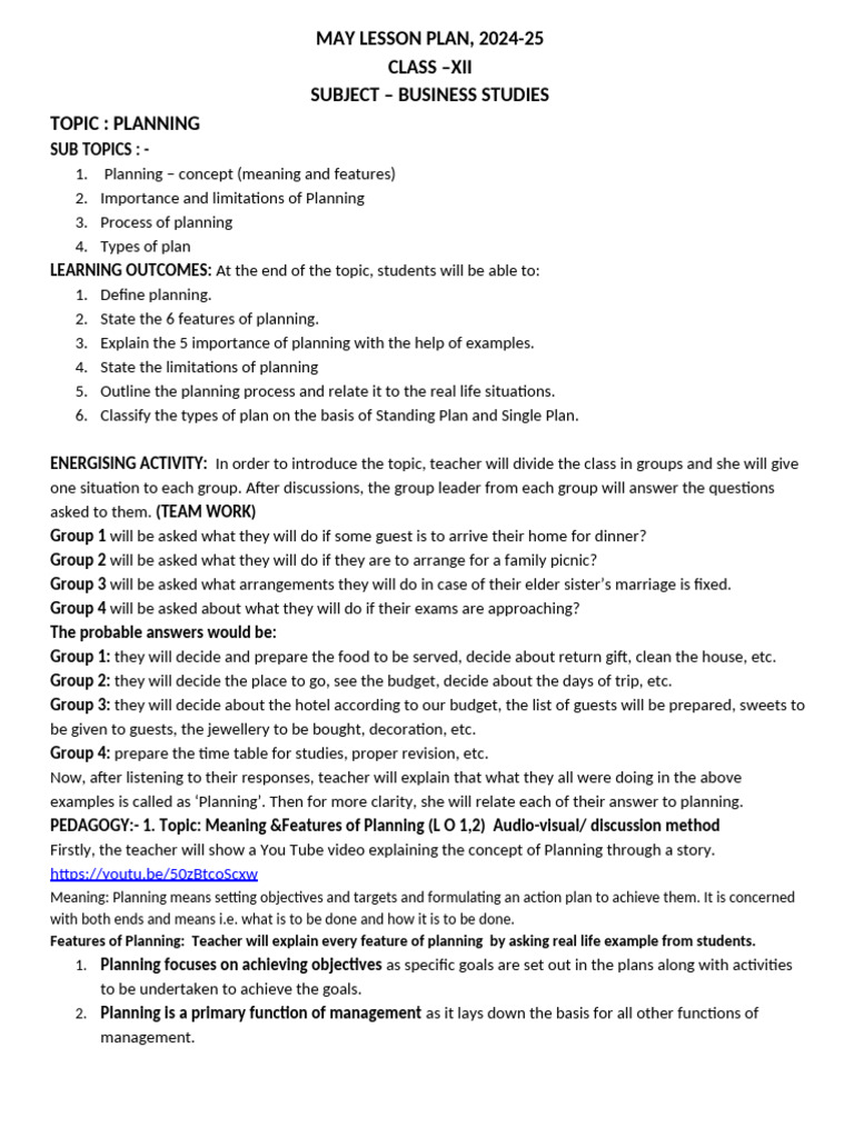 LESSON PLAN Xii Planning 2024 | PDF | Planning | Policy