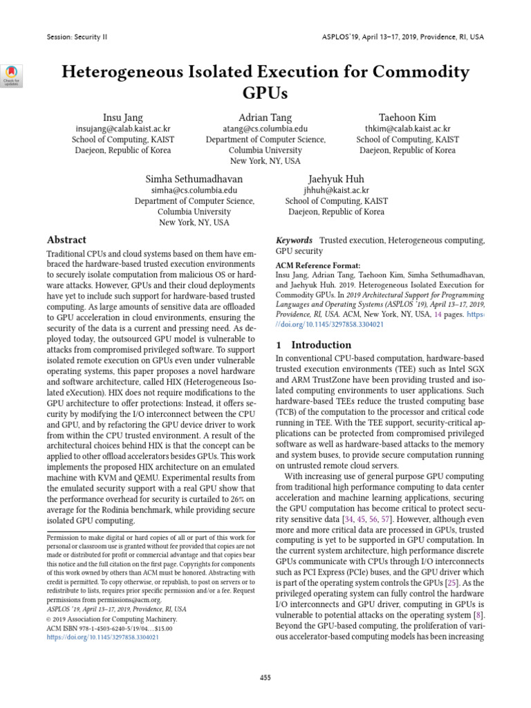 Heterogeneous Isolated Execution For Commodity GPUs | PDF | Graphics ...