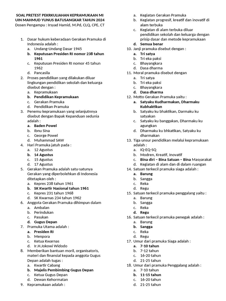 Soal Pretest PRAMUKA PGMI | PDF