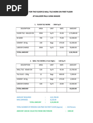 Final Estimate for Tile Work