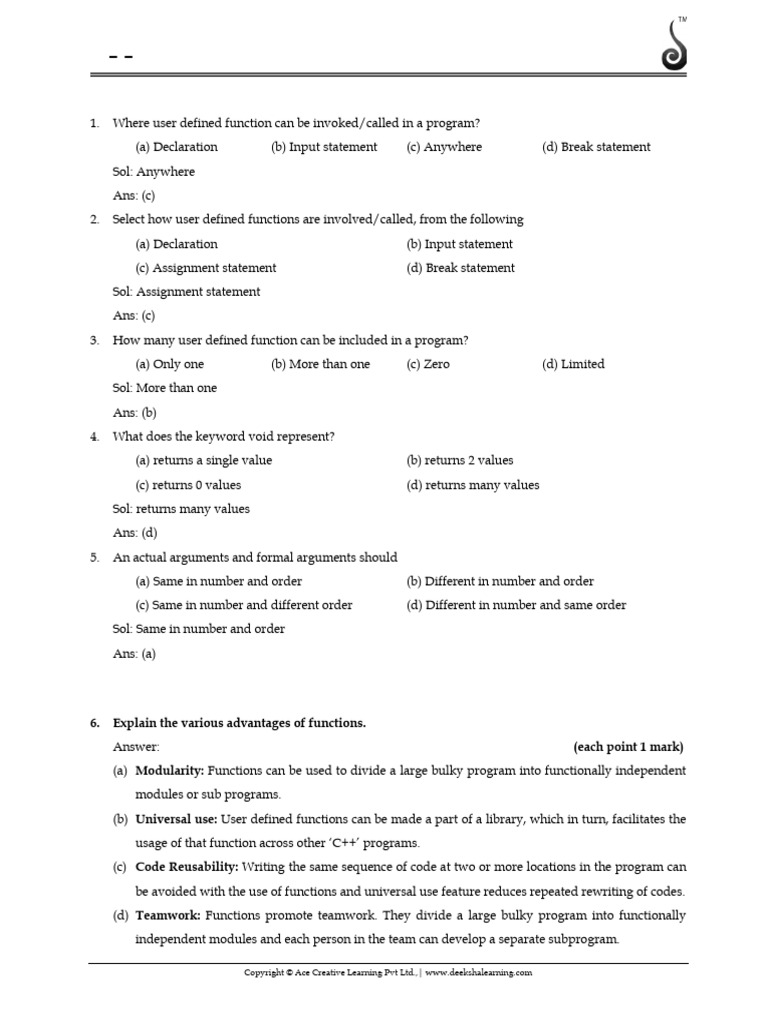 14-User Defined Functions-PU 1 | PDF | Parameter (Computer Programming ...