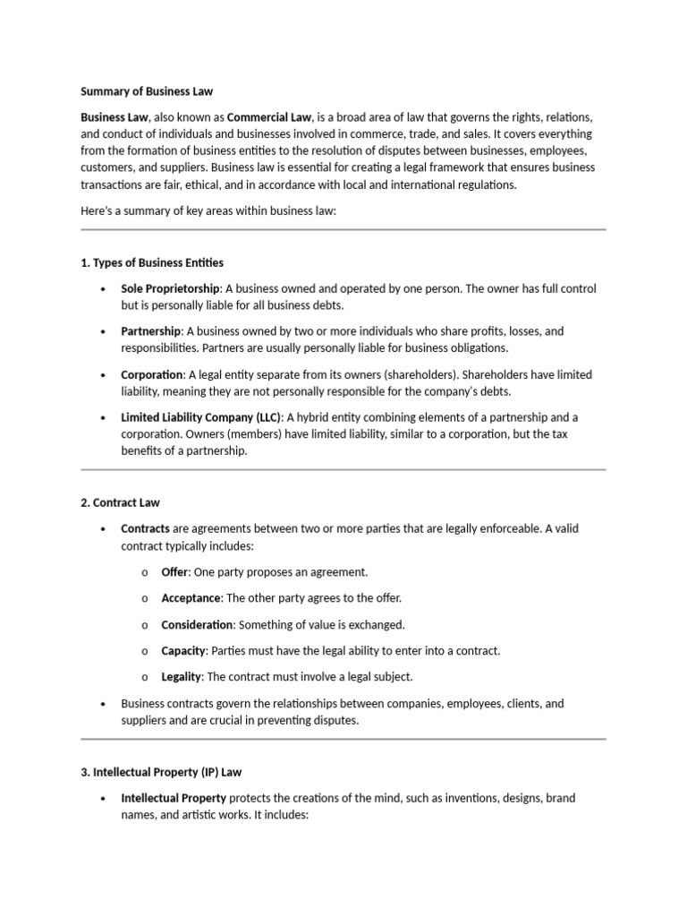 Summary of business law pdf business partnership