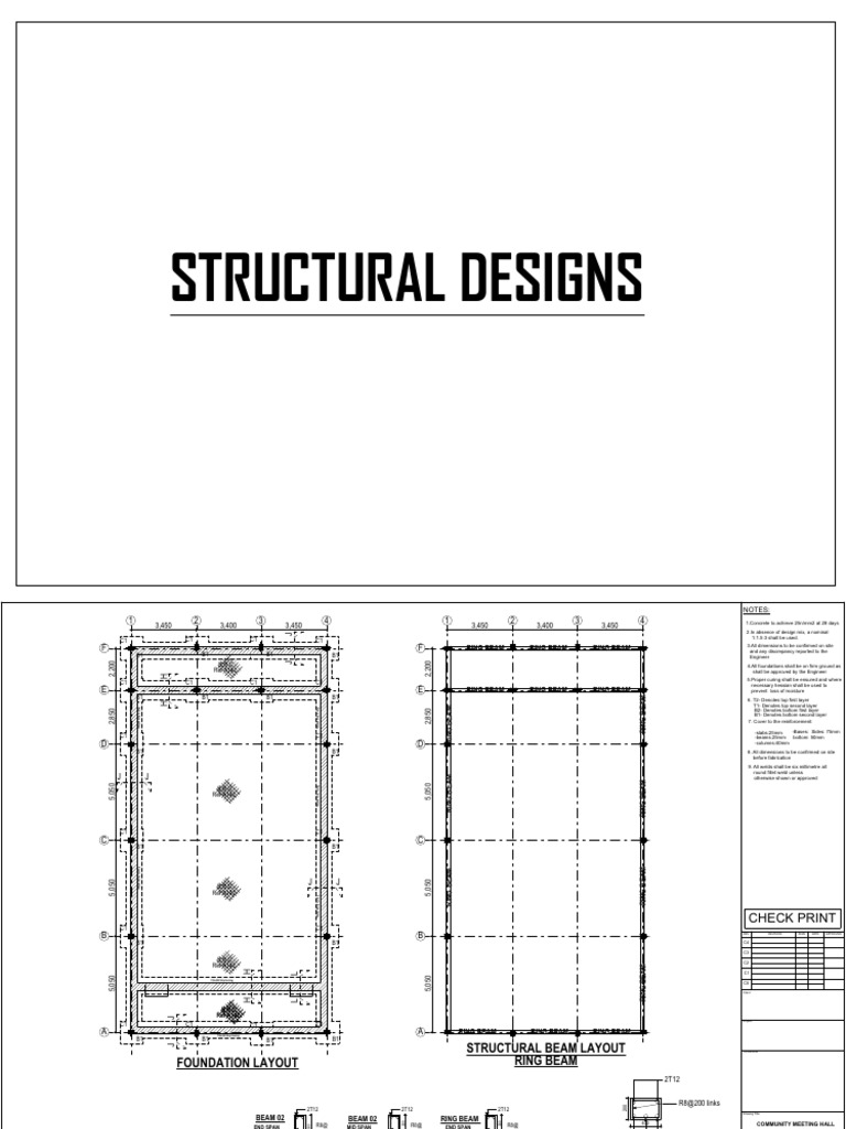 Structural Design Drawings for Hall | PDF | Concrete | Architectural Design