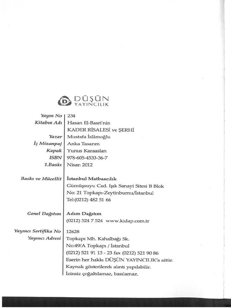Hasan Basri - Kader Risalesi Ve Şerh | PDF