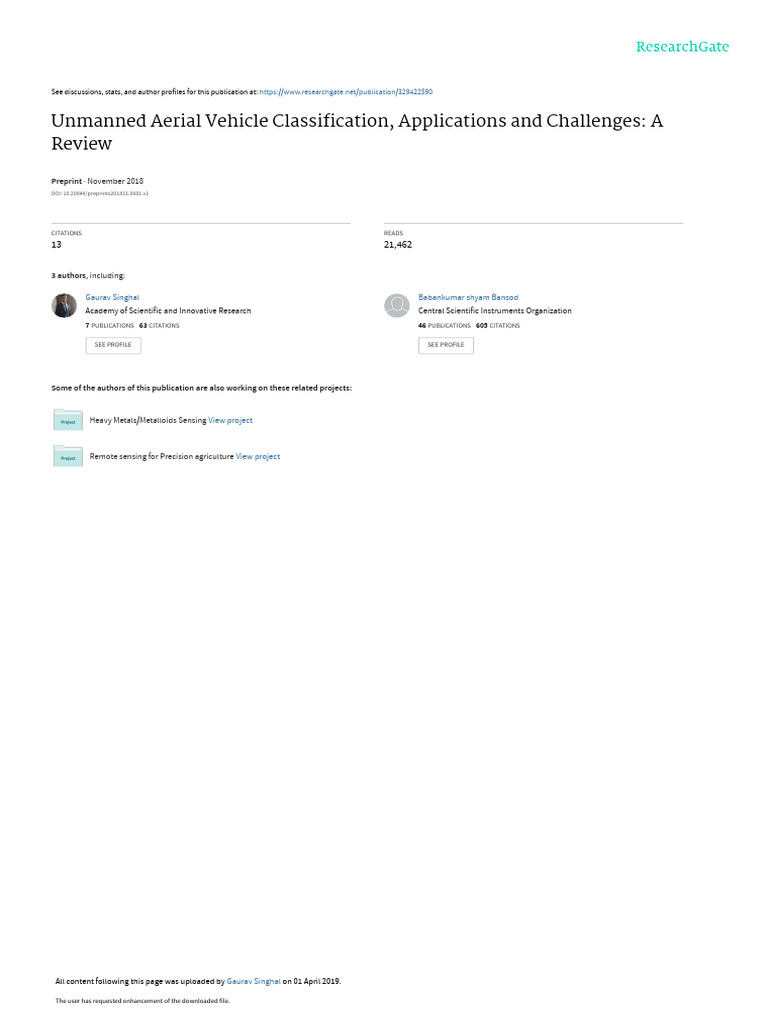 UAV Classification and Applications Review | PDF | Unmanned Aerial ...