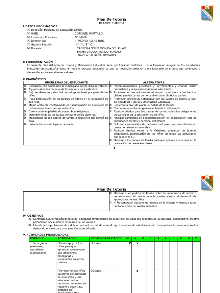 Plan de Tutoría | PDF | Maestros | Salón de clases