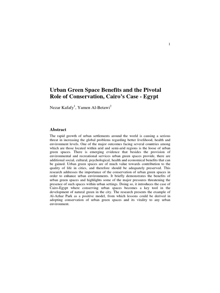 Benefits of Urban Green Spaces in Cairo | PDF | Parks | Cairo