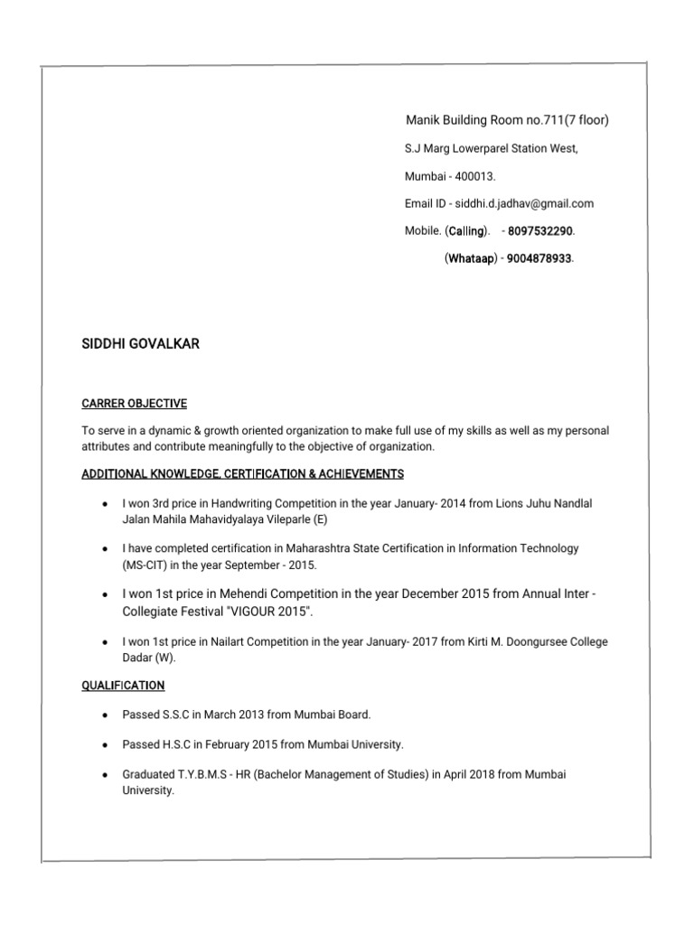 Document Siddhi New (CV) - 20241027 - 121124 | PDF