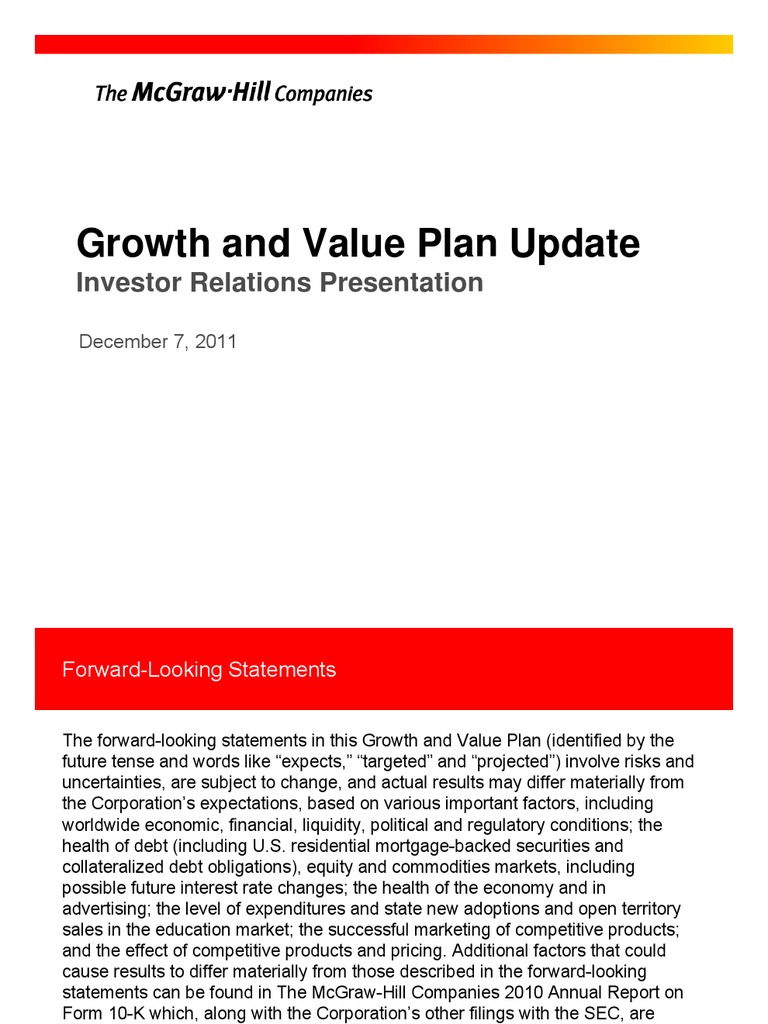 MHP Growth and Value Plan Update PDF Financial Markets Standard