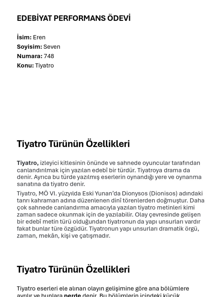 Edebiyat Performans ödevi Pdf