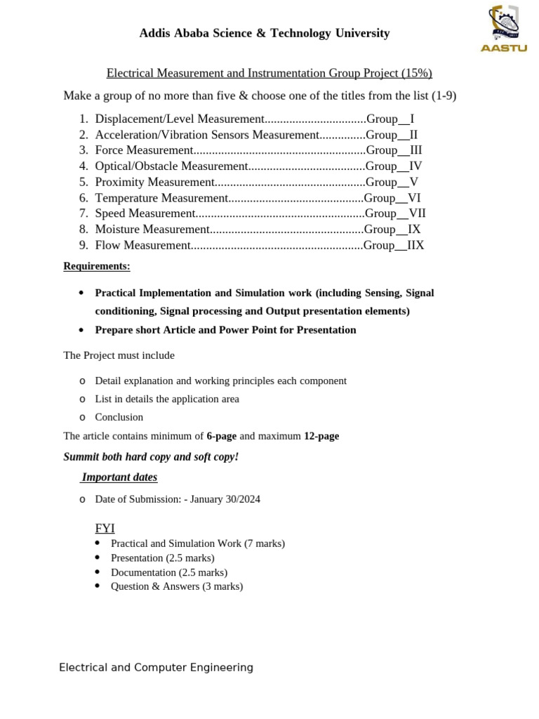 Electrical Measurement Group Project Guide | PDF