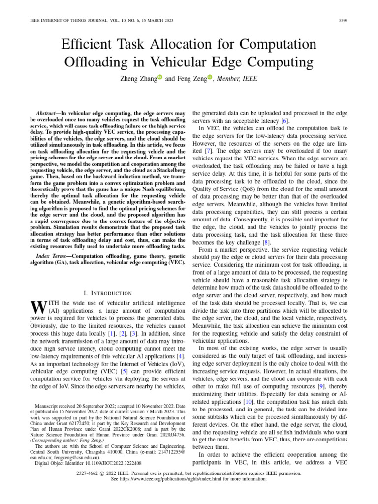 Task Allocation in Vehicular Edge Computing | PDF | Mathematical ...