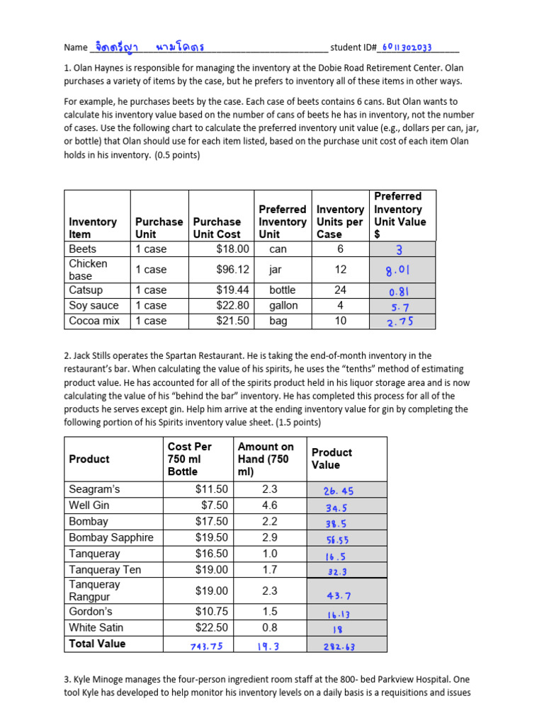 Inventory Unit Calculations Guide | PDF | Food And Drink Preparation ...