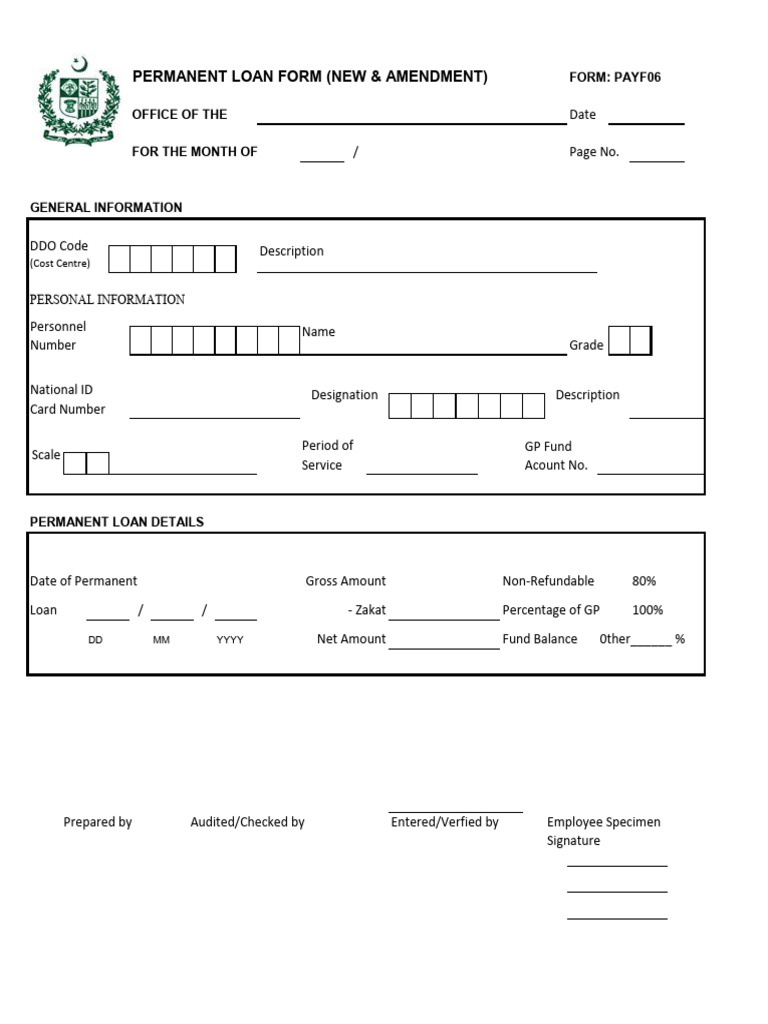 Permanent Loan Form PAYF06 Details | PDF
