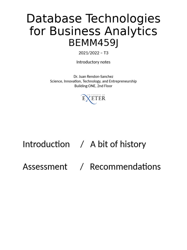 BEMM459J Week 1 Ele | PDF | Relational Database | Databases
