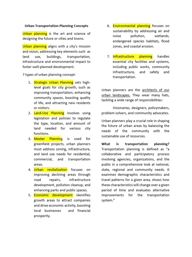 Urban Transportation Planning Concepts | PDF | Urban Planning ...