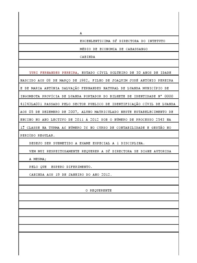 Folha de 25 Linhas a Pedido de Registo Comercial