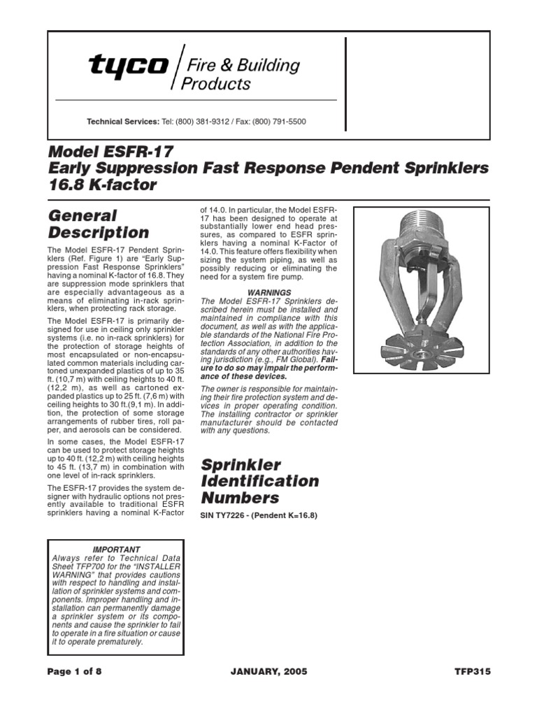 Esfr K17 PDF Fire Sprinkler System Screw