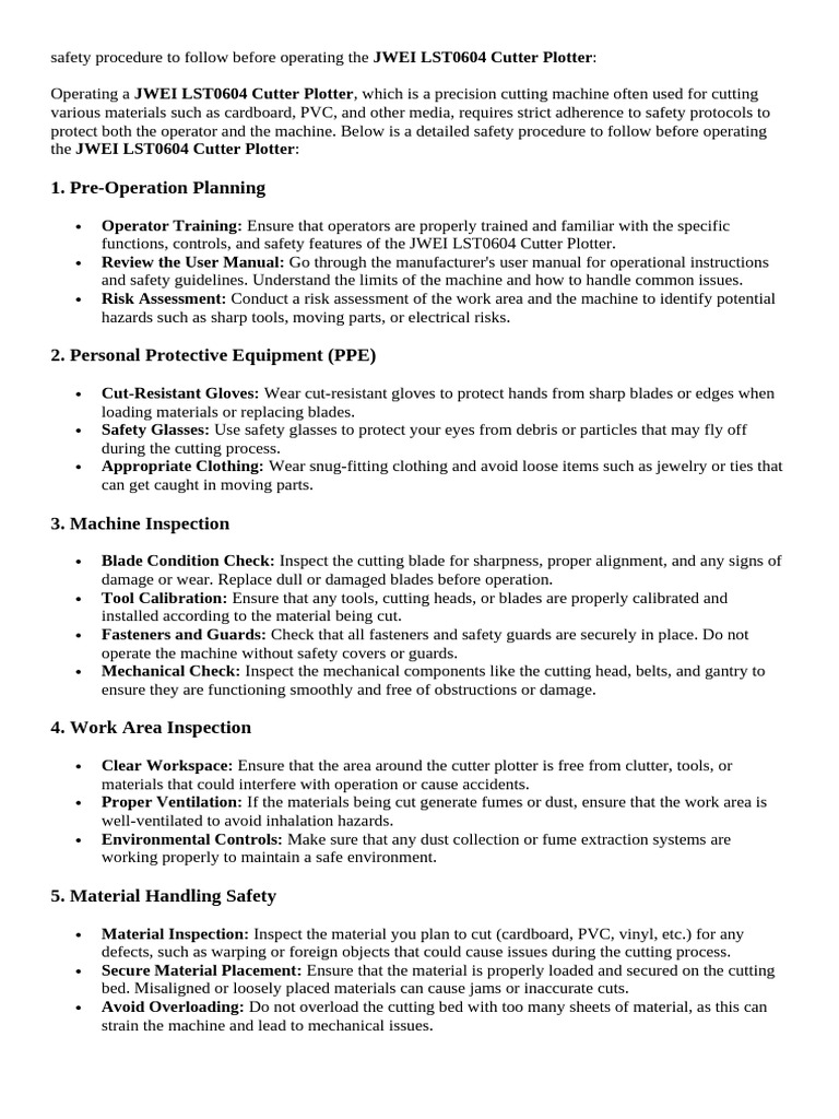 JWEI LST0604 Cutter Safety Procedures | PDF | Personal Protective ...