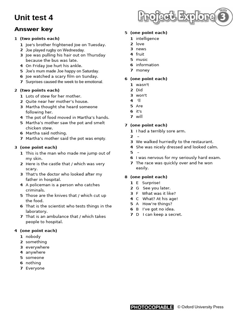 Unit 4 Test Answer Key | PDF