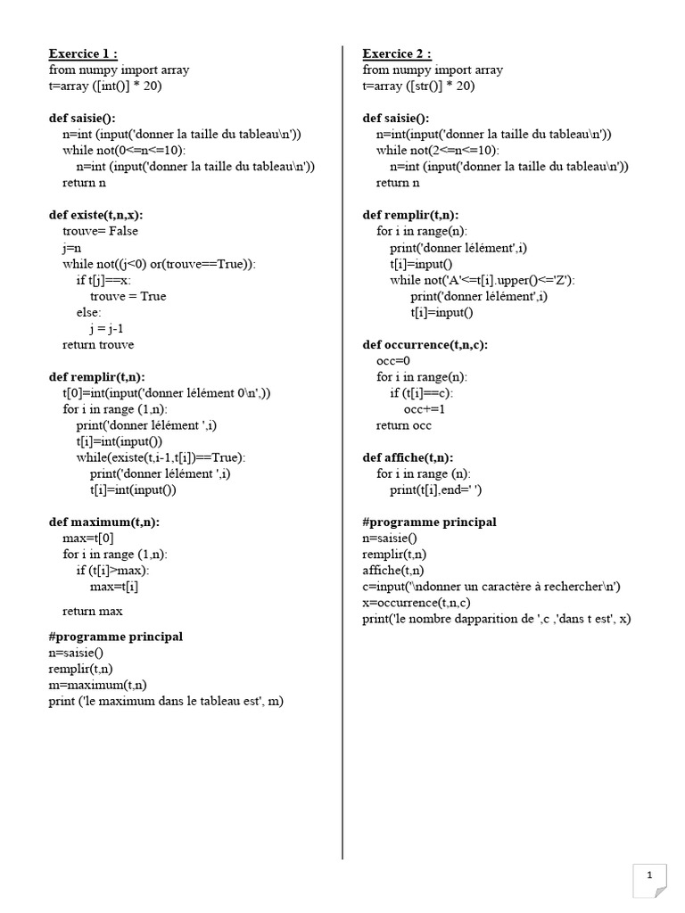 Exercices de programmation en Python | PDF | Programmation informatique ...