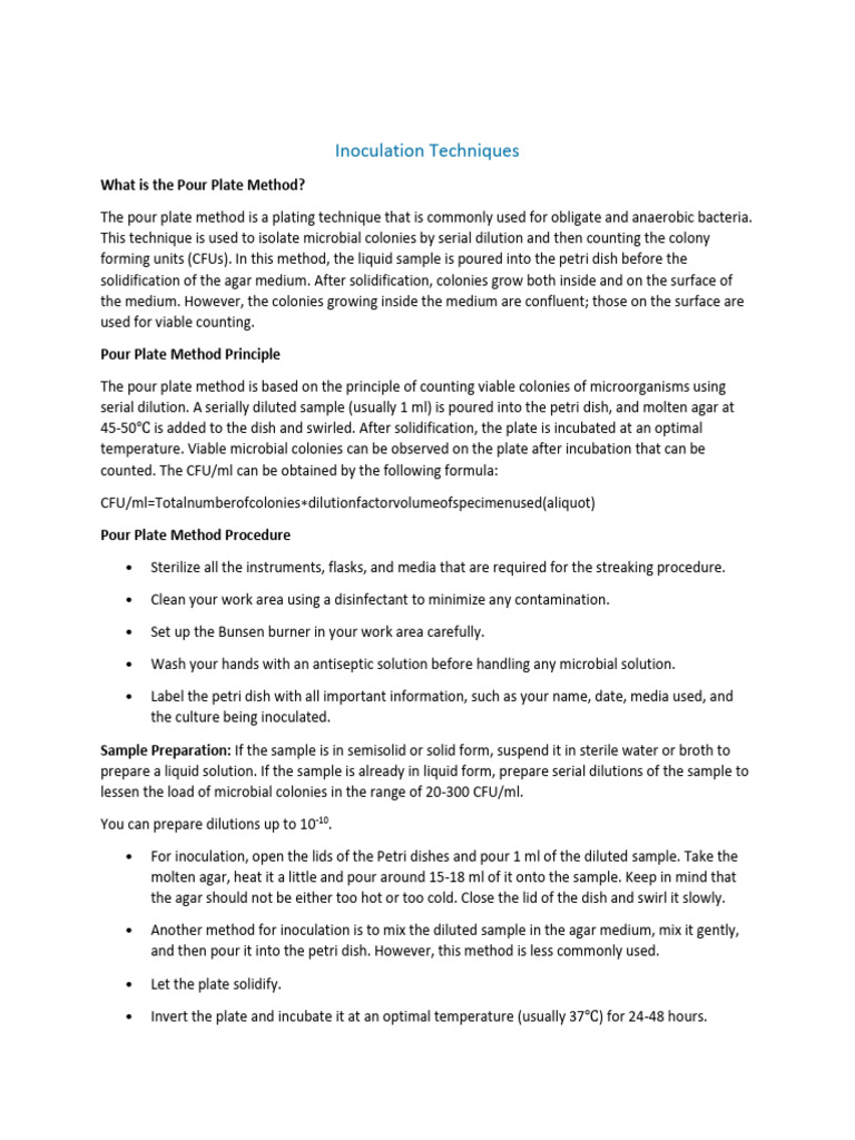 Innoculation Techniques | PDF | Colony Forming Unit | Laboratory Techniques