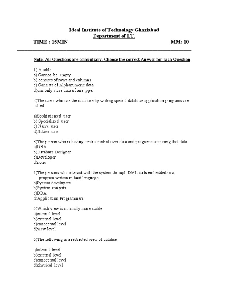Database Management Quiz | PDF