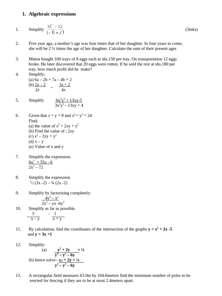 Algebraic Expressions and Simplifications | PDF | Algebra | Arithmetic