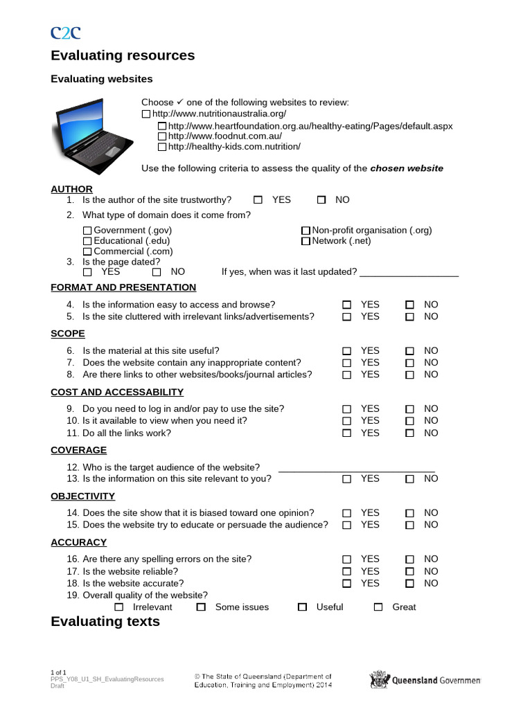 Website and Text Evaluation Checklist | PDF | Communication | Human ...
