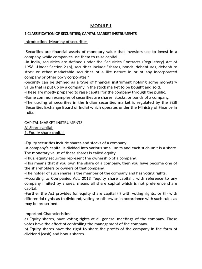 MODULE 1 | PDF | Securities (Finance) | Bonds (Finance)