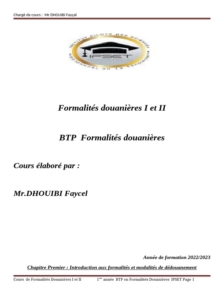 Cours Formalités I Et II FD1 | PDF | Application | Transport