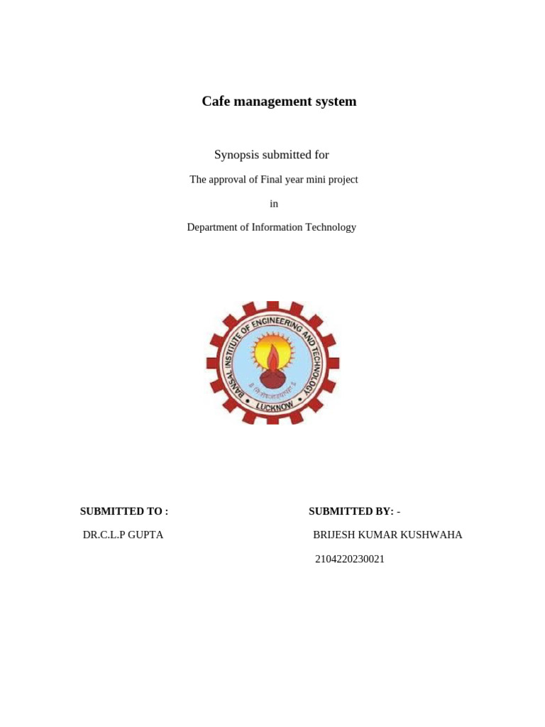 Cafe Management System Synopsis | PDF | Usability | Cloud Computing