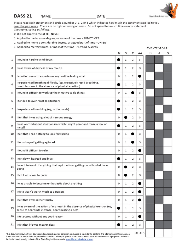 DASS 21 Assessment Template | PDF