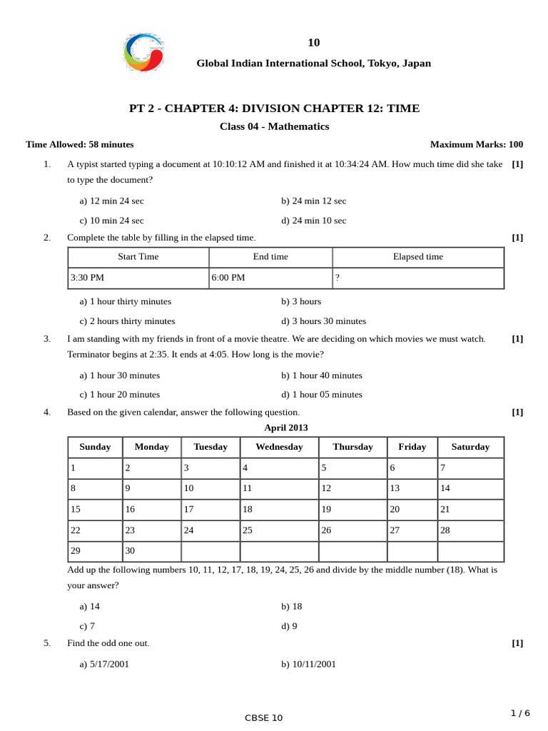 Chapter 4 - Division Chapter 12 - Time - QP | PDF | Division ...