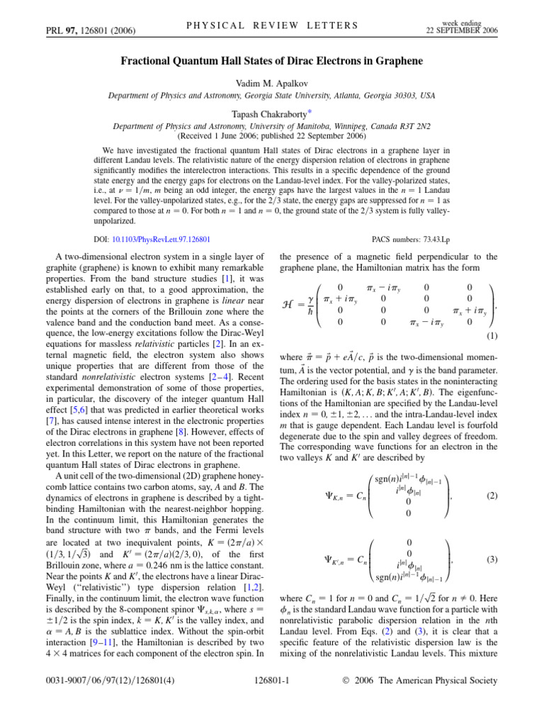 Fractional Quantum Hall in Graphene | PDF | Graphene | Electron
