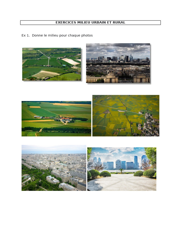 Exercices sur milieux urbains et ruraux | PDF