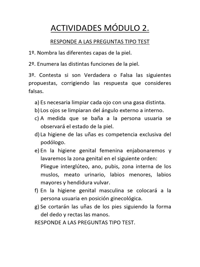 Actividades Módulo 2 | PDF | Labios | Higiene