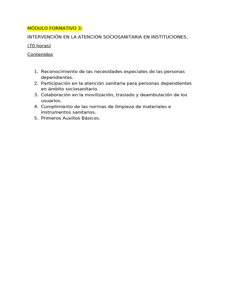 Módulo Formativo 3 | PDF | Salud y bienestar